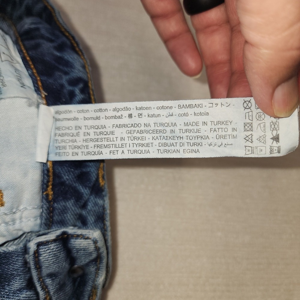 Zara‎ Basic Z1975 Distressed Pearl Embellished Straight Leg Jeans Blue Womens 00 - Picture 6 of 11
